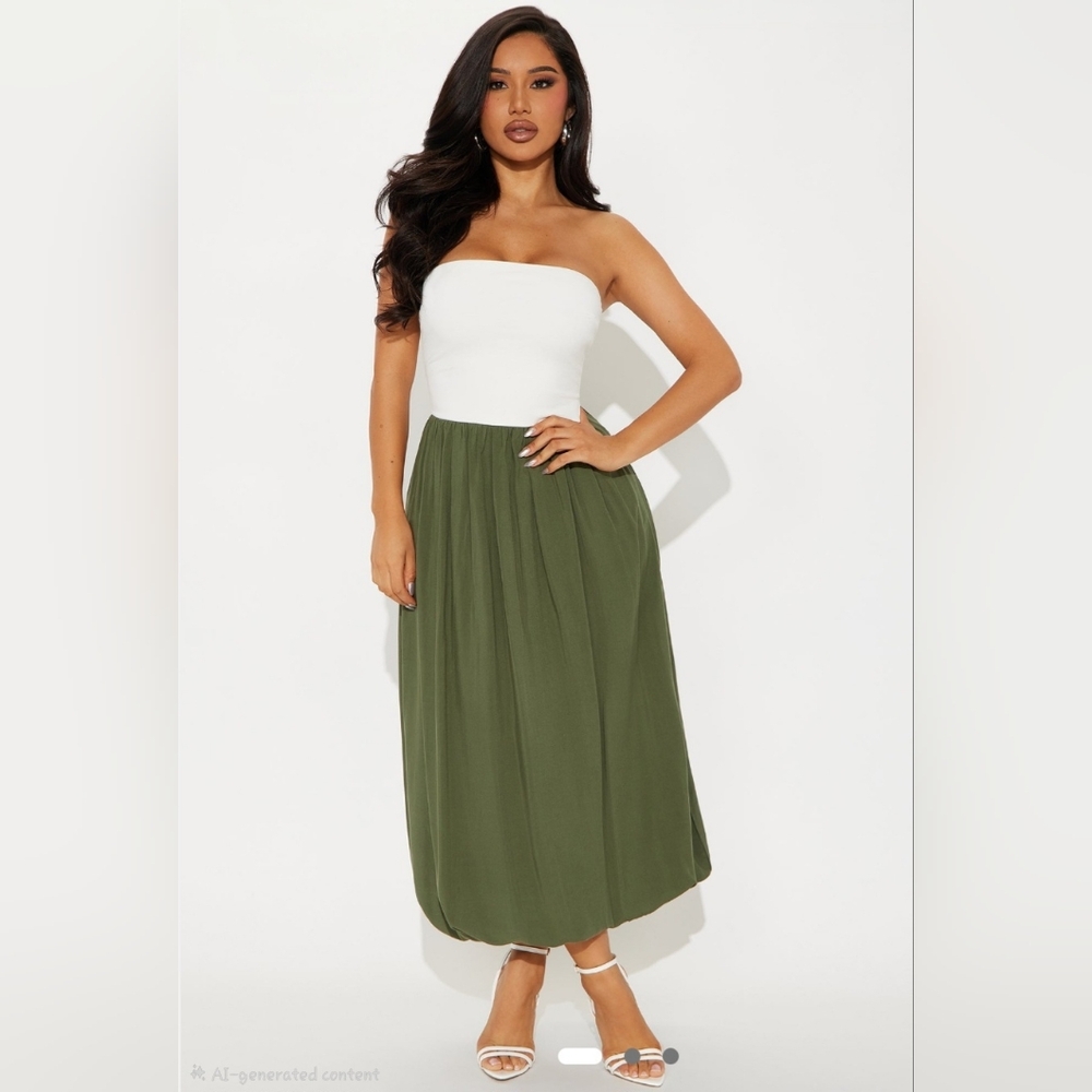 Olive Green Strapless Bubble Dress